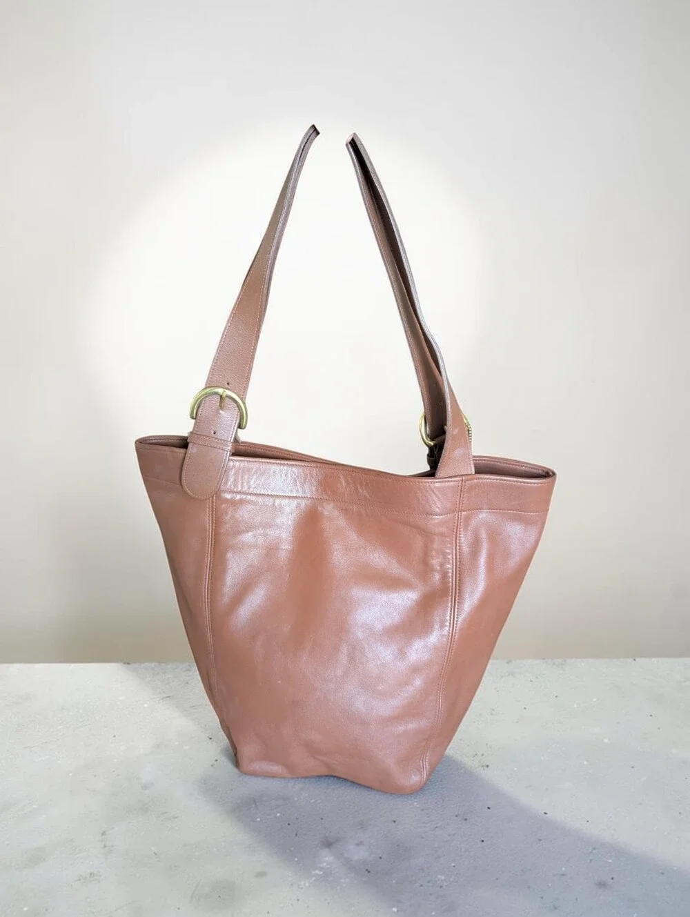 Coach Large Tan Leather Tote with Single Shoulder Strap